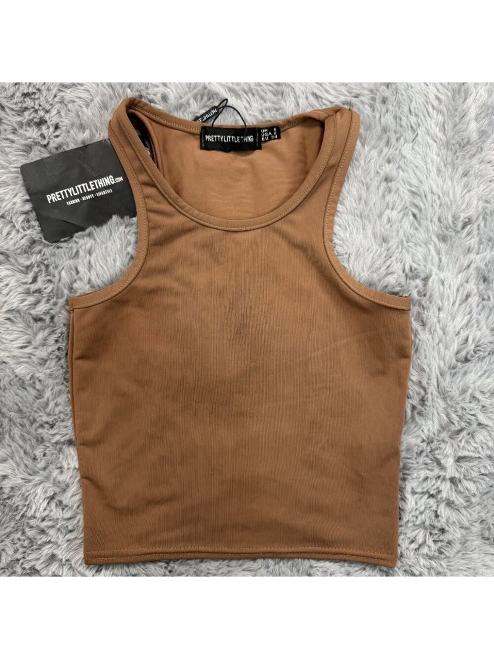 Pretty Little Thing Womens XXS (2) Brown Sleeveless Crop Tank Top Stretchy New